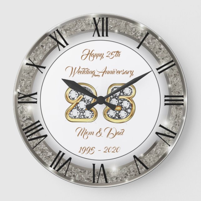 Happy Customize Silver 25th Anniversary Large Clock (Front)
