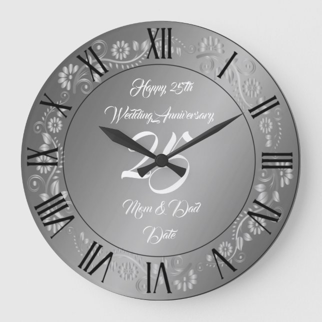 Happy Customize Silver 25th Anniversary Large Clock (Front)