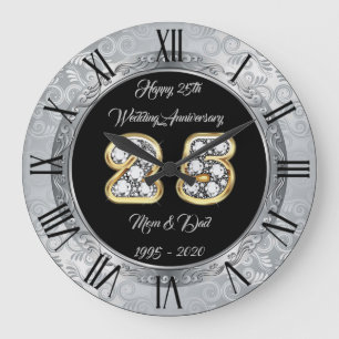 Happy Customize Silver 25th Anniversary Large Clock