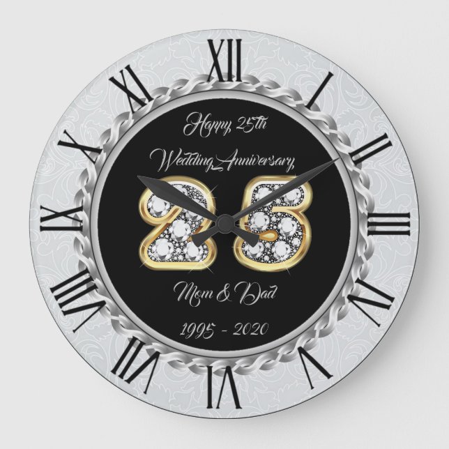 Happy Customize Silver 25th Anniversary Large Clock (Front)