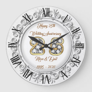 Happy Customize Silver 25th Anniversary Large Clock