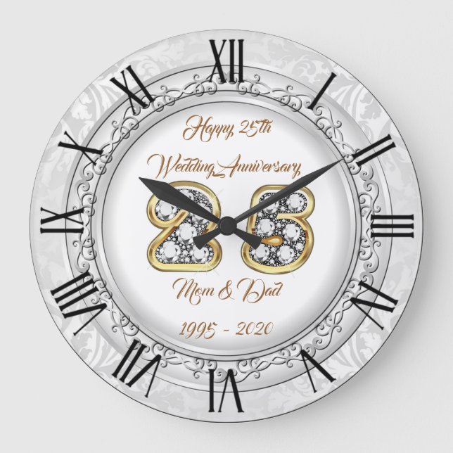 Happy Customize Silver 25th Anniversary Large Clock (Front)