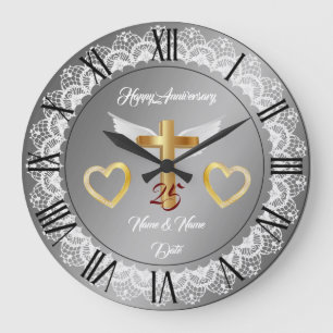 Happy Customize Silver Lace Anniversary Large Clock