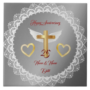 Happy Customize Silver Lace Anniversary Tile