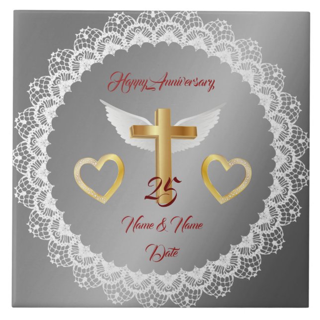 Happy Customize Silver Lace Anniversary Tile (Front)