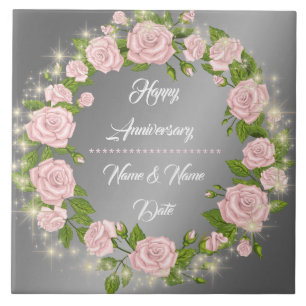 Happy Customize Silver Rose Anniversary Tile