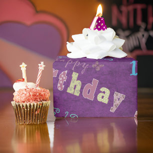 Happy Cute 12th Birthday Purple Blue Wrapping Paper
