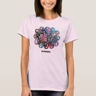 HAPPY cute art t-shirt with semi-abstract roses