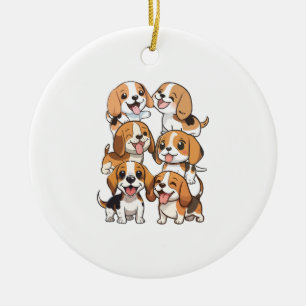 happy cute beagle dogs ceramic ornament