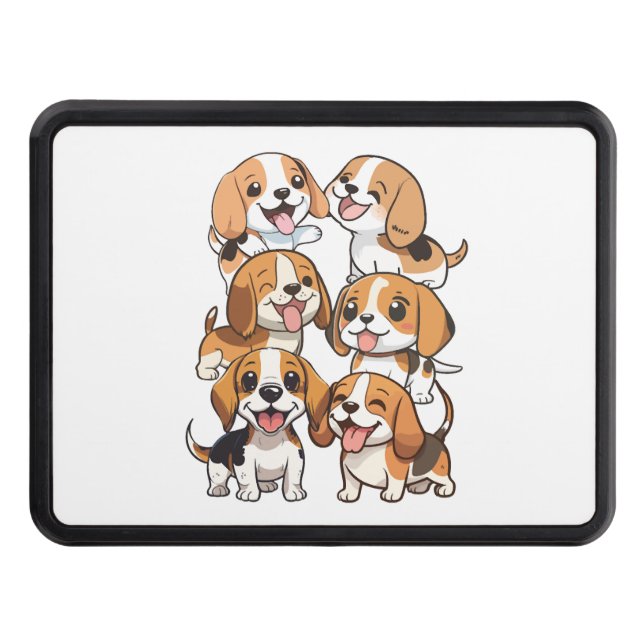 happy cute beagle dogs trailer hitch cover (Front)