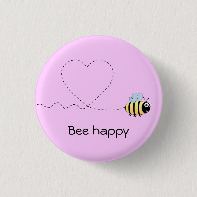 Happy cute bee cartoon pun pink 1 inch round button (Front)