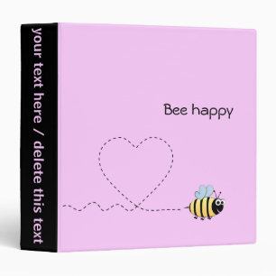 Happy cute bee cartoon pun pink binder