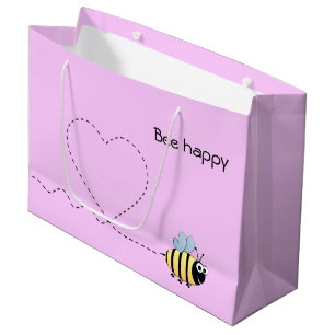 Happy cute bee cartoon pun pink girl large gift bag