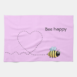 Happy cute bee cartoon pun pink kitchen towel