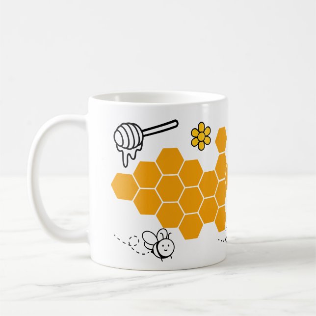 Happy Cute Bee Comb Funny Honey Pattern Coffee Mug (Left)