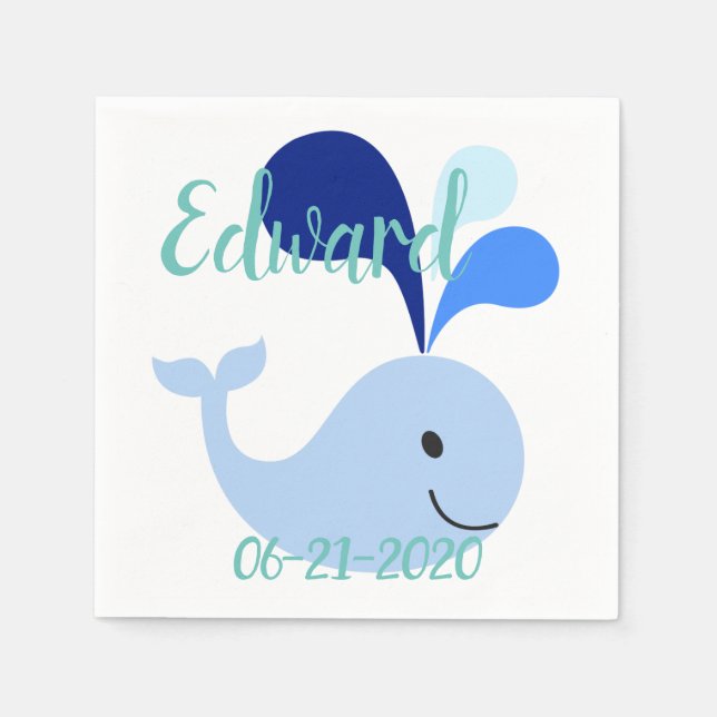 Happy Cute Blue Whale Napkin (Front)