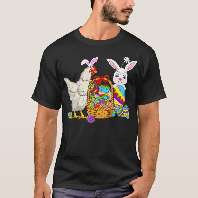 Happy  Cute Bunny Chicken Bunny Basket Eggs chines T-Shirt (Front)
