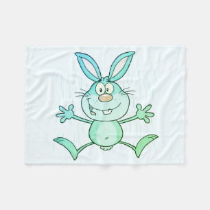 Happy Cute Bunny Rabbit Graphic Fleece Blanket