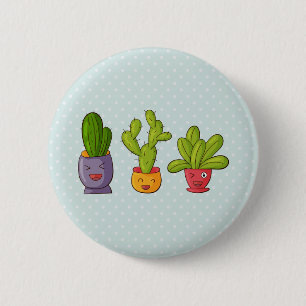 Happy Cute Cactus in Flower Pots Fun Illustration 2 Inch Round Button