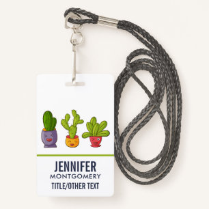 Happy Cute Cactus in Flower Pots Fun Illustration Badge