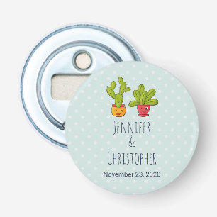 Happy Cute Cactus in Flower Pots Fun Wedding Bottle Opener