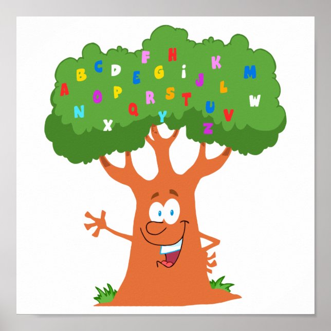 happy cute cartoon abc alphabet tree poster (Front)