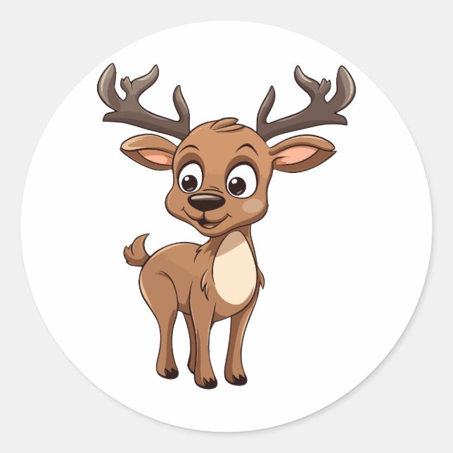 Happy Cute Cartoon Christmas Reindeer Character Classic Round Sticker (Front)