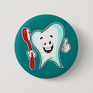 Happy Cute Cartoon Tooth With a Toothbrush 2 Inch Round Button