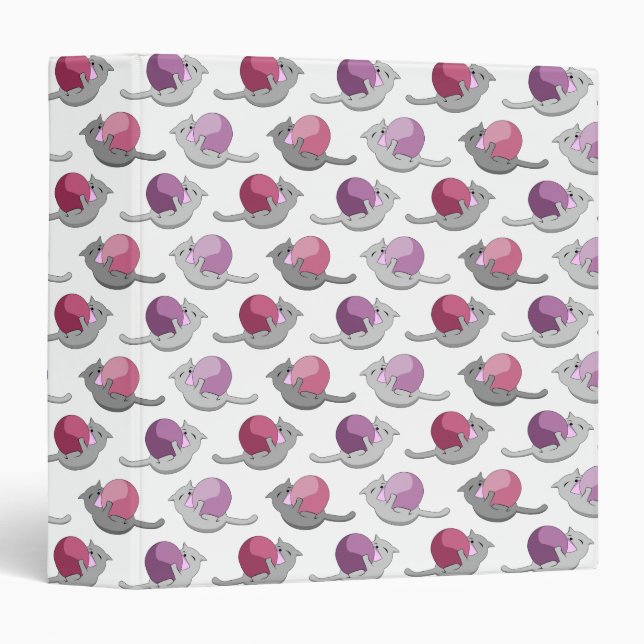 Happy Cute Cats Playing with Balls Pattern Binder (Front/Spine)
