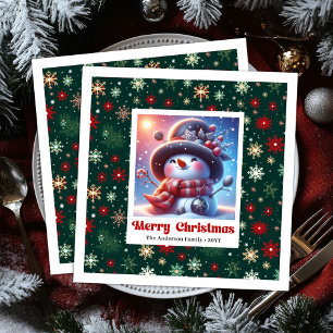 Happy Cute Christmas Snowman Napkins Personalized