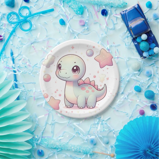 Happy Cute Dinosaur Baby Shower Paper Plate (Party)