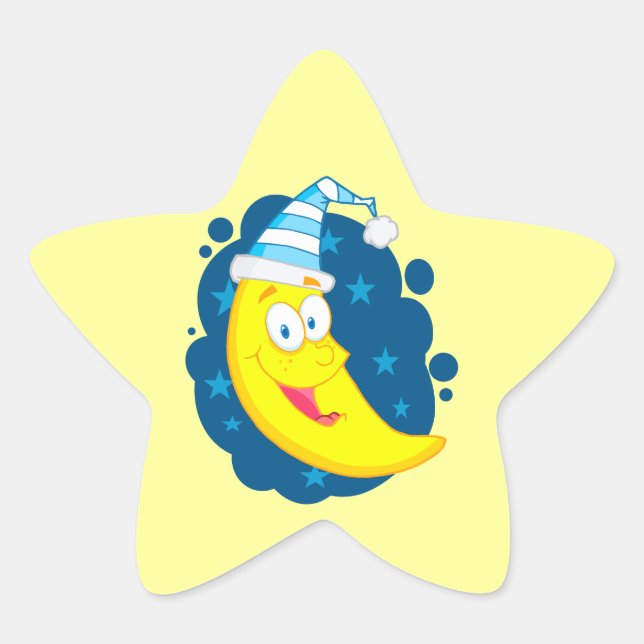 happy cute goodnight moon cartoon star sticker (Front)