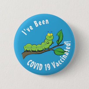 Happy cute green caterpillar cartoon illustration 2 inch round button