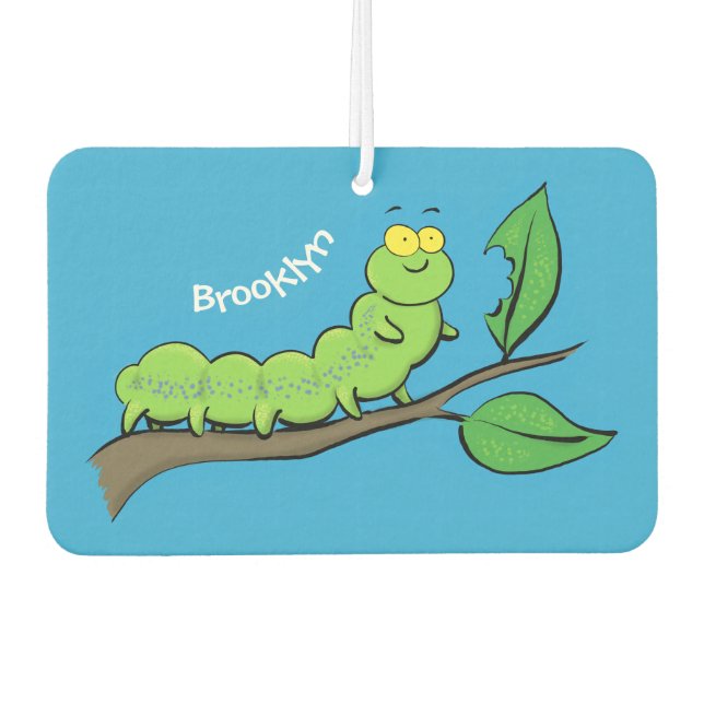 Happy cute green caterpillar cartoon illustration air freshener (Front)