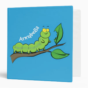 Happy cute green caterpillar cartoon illustration binder