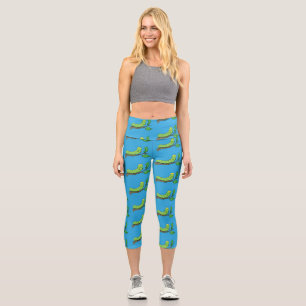 Happy cute green caterpillar cartoon illustration capri leggings