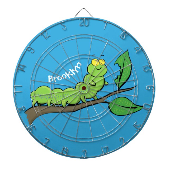 Happy cute green caterpillar cartoon illustration dartboard (Front)