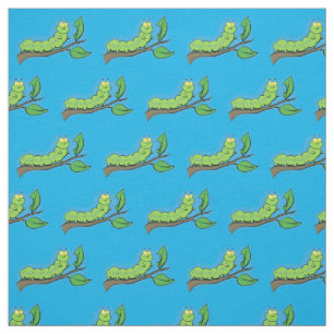 Happy cute green caterpillar cartoon illustration fabric