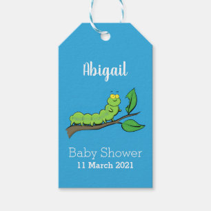 Happy cute green caterpillar cartoon illustration gift tags