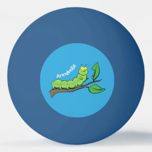 Happy cute green caterpillar cartoon illustration ping pong ball