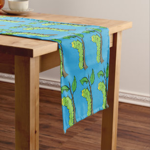 Happy cute green caterpillar cartoon illustration short table runner