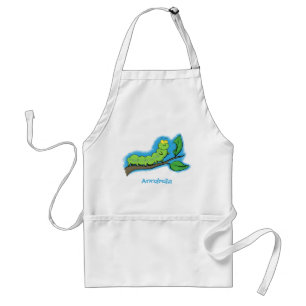 Happy cute green caterpillar cartoon illustration standard apron