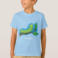 Happy cute green caterpillar cartoon illustration