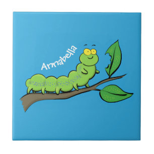 Happy cute green caterpillar cartoon illustration tile