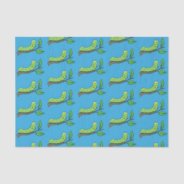 Happy cute green caterpillar cartoon illustration tissue paper (Front)