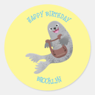 Happy cute harp seal cartoon illustration