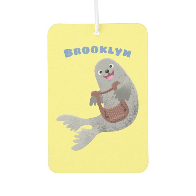 Happy cute harp seal cartoon illustration air freshener (Front)