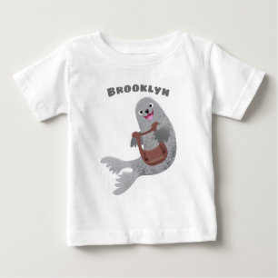 Happy cute harp seal cartoon illustration baby T-Shirt