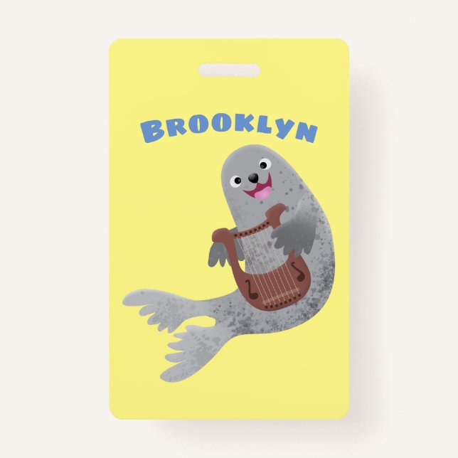 Happy cute harp seal cartoon illustration badge (Front)