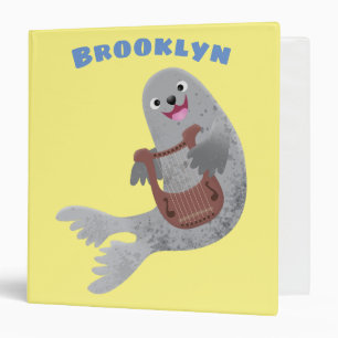 Happy cute harp seal cartoon illustration binder
